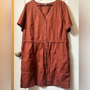 cotton button down draw string waist with pocket dress